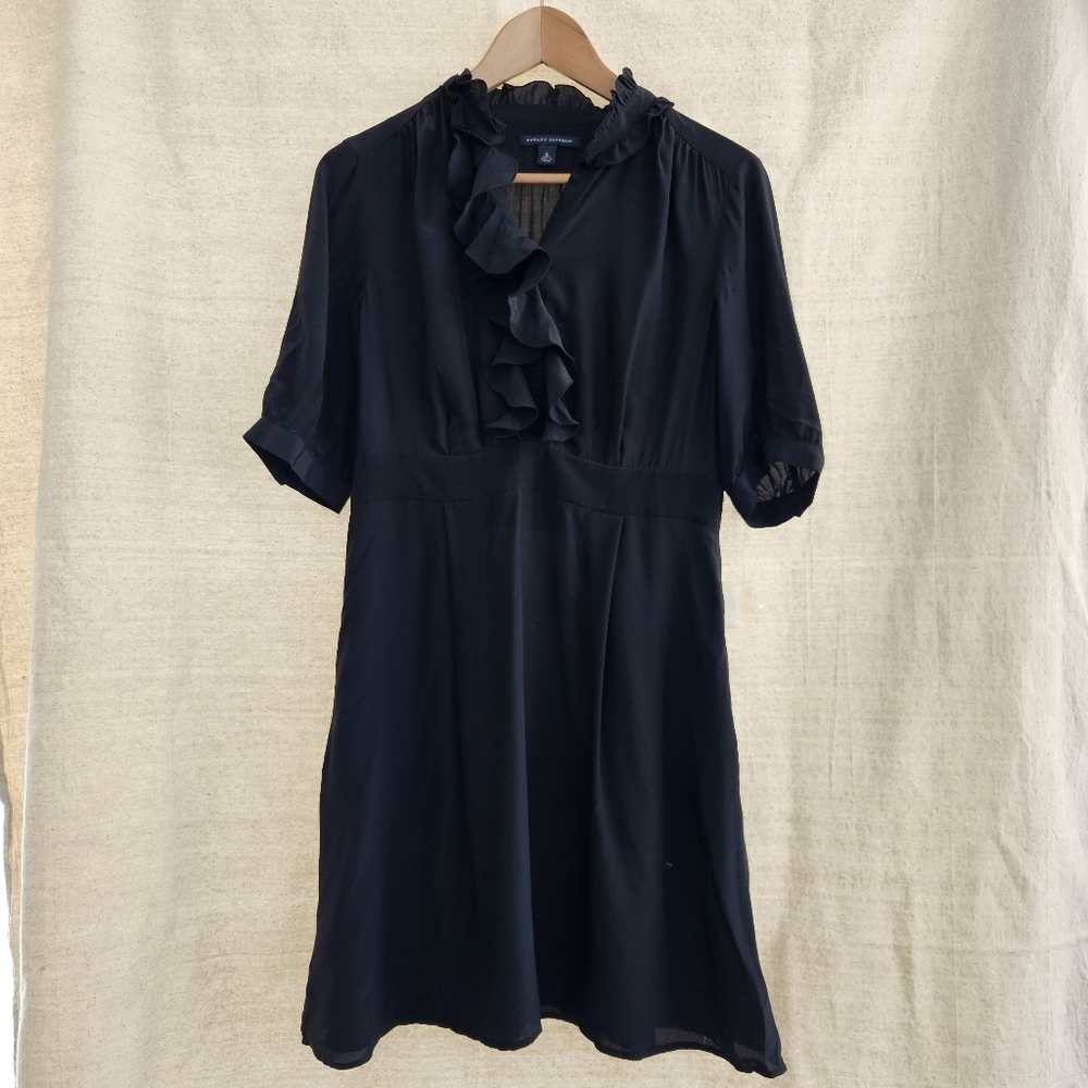 Banana Republic Silk Black Ruffle Dress Size 6